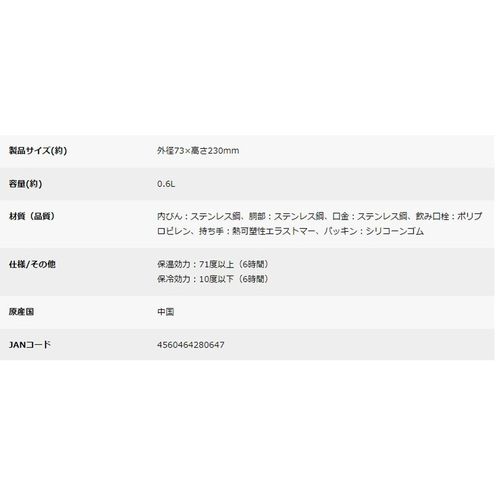 キャプテンスタッグ HDワンタッチボトル600(シルバー)