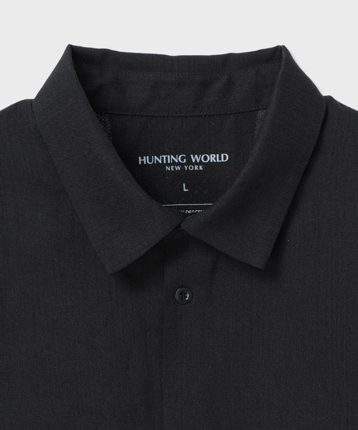 HUNTING WORLD CRAFTED BY DESCENTE.LAB[シンセティックリネン ボクシーフィット長袖シャツ SLS44M]ブラック6233600908メンズ