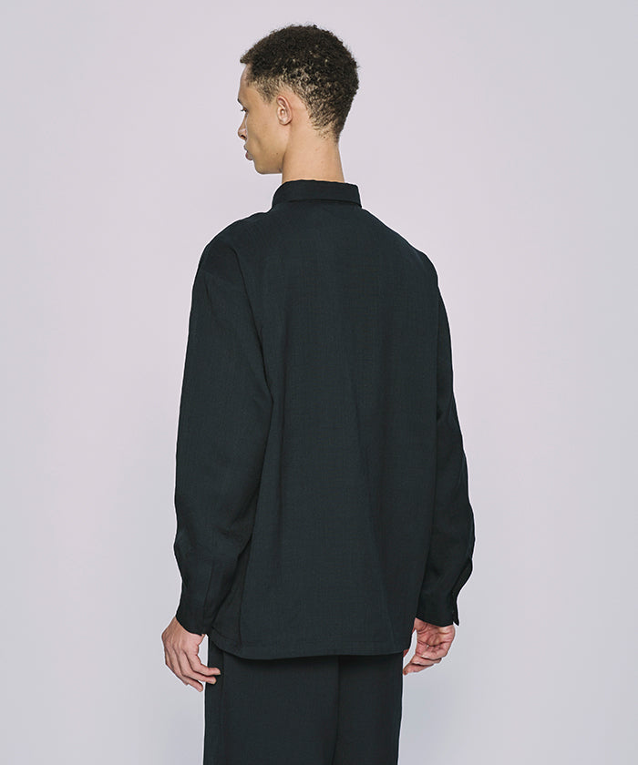 HUNTING WORLD CRAFTED BY DESCENTE.LAB[シンセティックリネン ボクシーフィット長袖シャツ SLS44M]ブラック6233600908メンズ