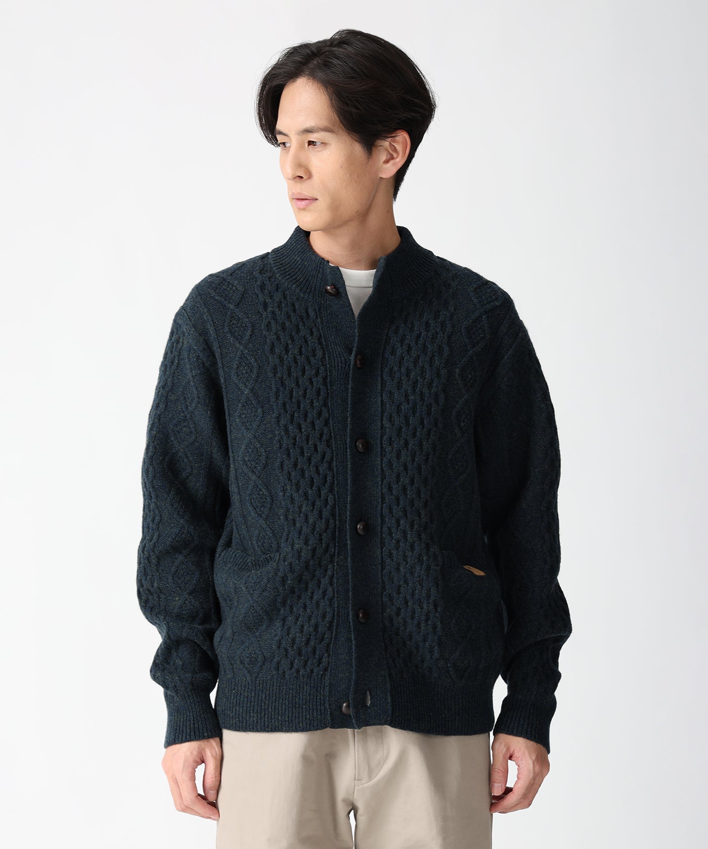 [ケーブルカーディガン 52KN02]グリーン6204640255メンズ 1