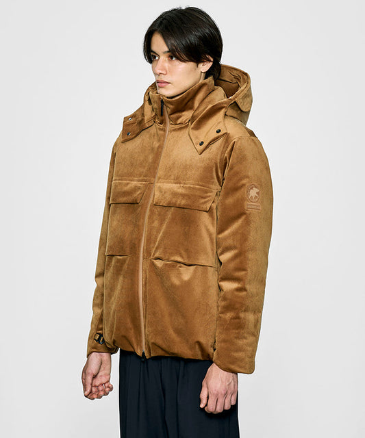 CRAFTED BY DESCENTE.LAB[シンセティック・ベロアツイル ウォータープルーフ ダウンジャケット FDJ10M]キャメル6234600134メンズ HUNTING WORLD