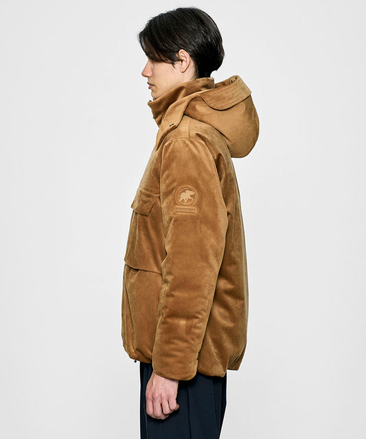 CRAFTED BY DESCENTE.LAB[シンセティック・ベロアツイル ウォータープルーフ ダウンジャケット FDJ10M]キャメル6234600134メンズ HUNTING WORLD