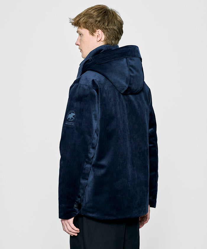 CRAFTED BY DESCENTE.LAB[シンセティック・ベロアツイル ウォータープルーフ ダウンジャケット FDJ10M]ネイビー6234600178メンズ HUNTING WORLD