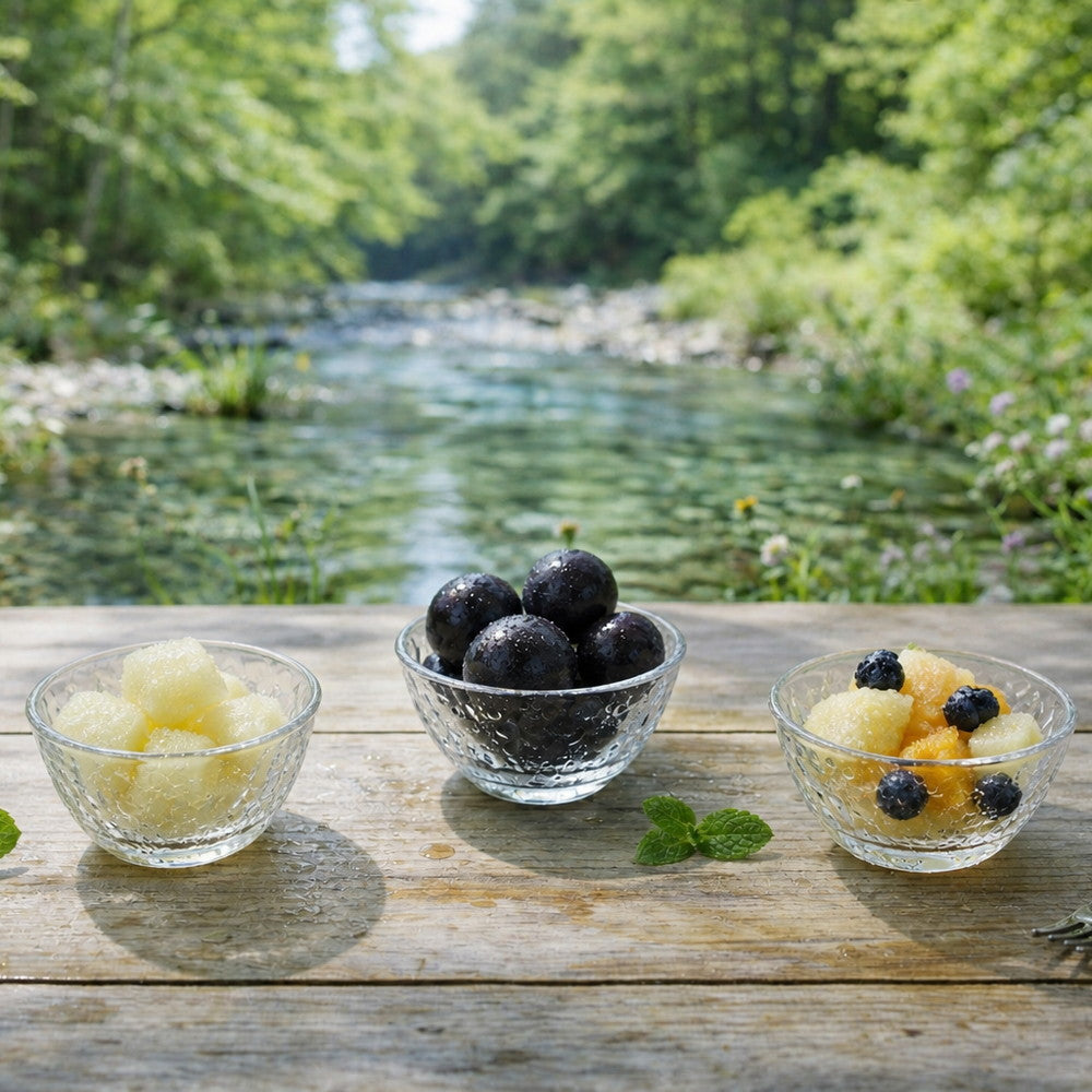 「凍眠フルーツ」　3種食べ比べ（ラ・フランス、ナガノパープル、ミックスフルーツ）