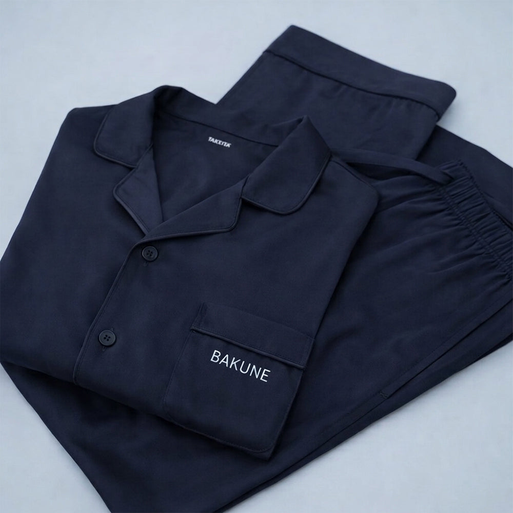 リカバリーウェア BAKUNE パジャマサテン上下(Unisex) ネイビーM
