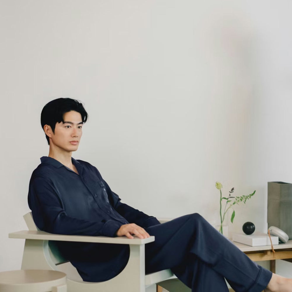 リカバリーウェア BAKUNE パジャマサテン上下(Unisex) ネイビーL