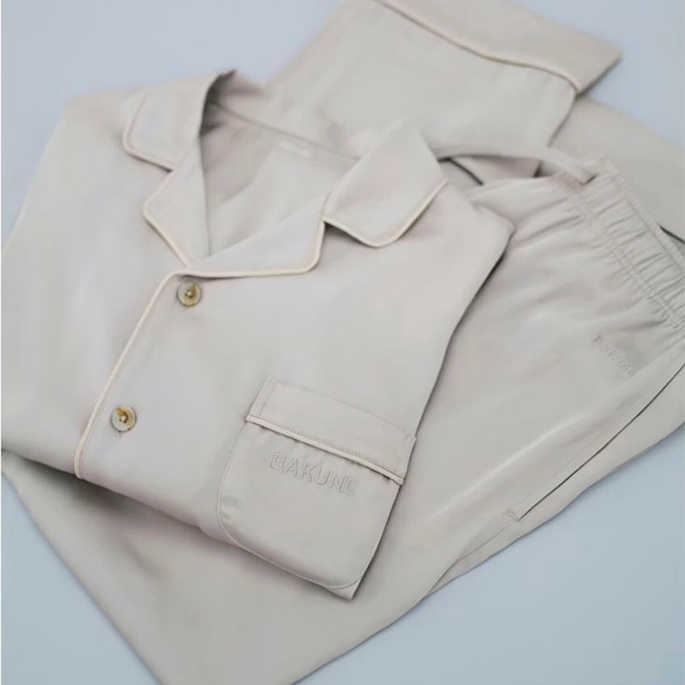 リカバリーウェア BAKUNE パジャマサテン上下(Unisex) グレージュL