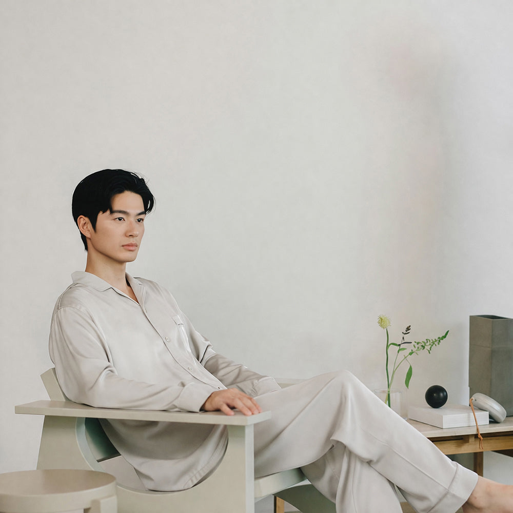 リカバリーウェア BAKUNE パジャマサテン上下(Unisex) グレージュXL