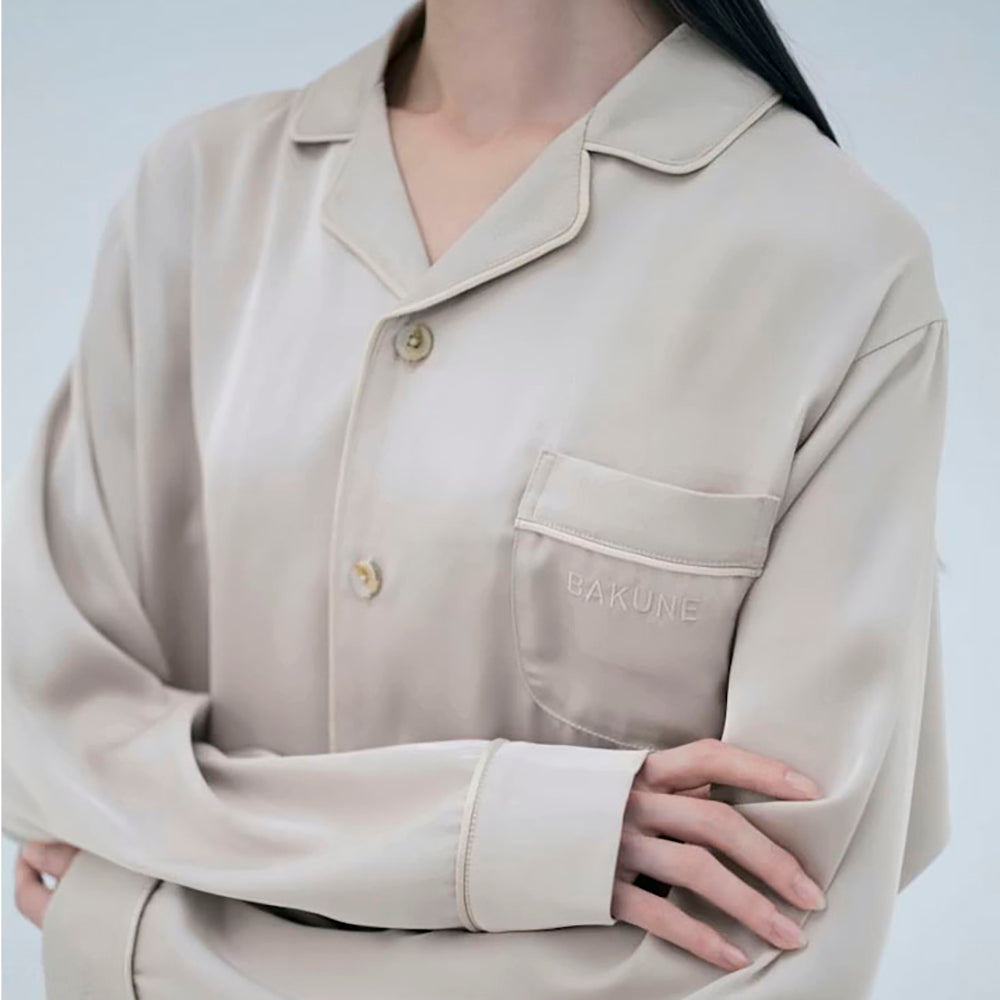 リカバリーウェア BAKUNE パジャマサテン上下(Unisex) グレージュXL
