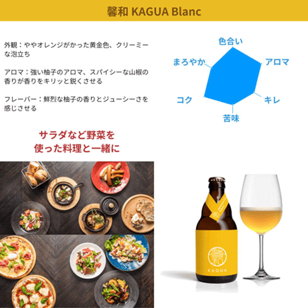 山梨発クラフトビール 馨和KAGUA(カグア)2種飲み比べ 4本(Blanc・Saison)　